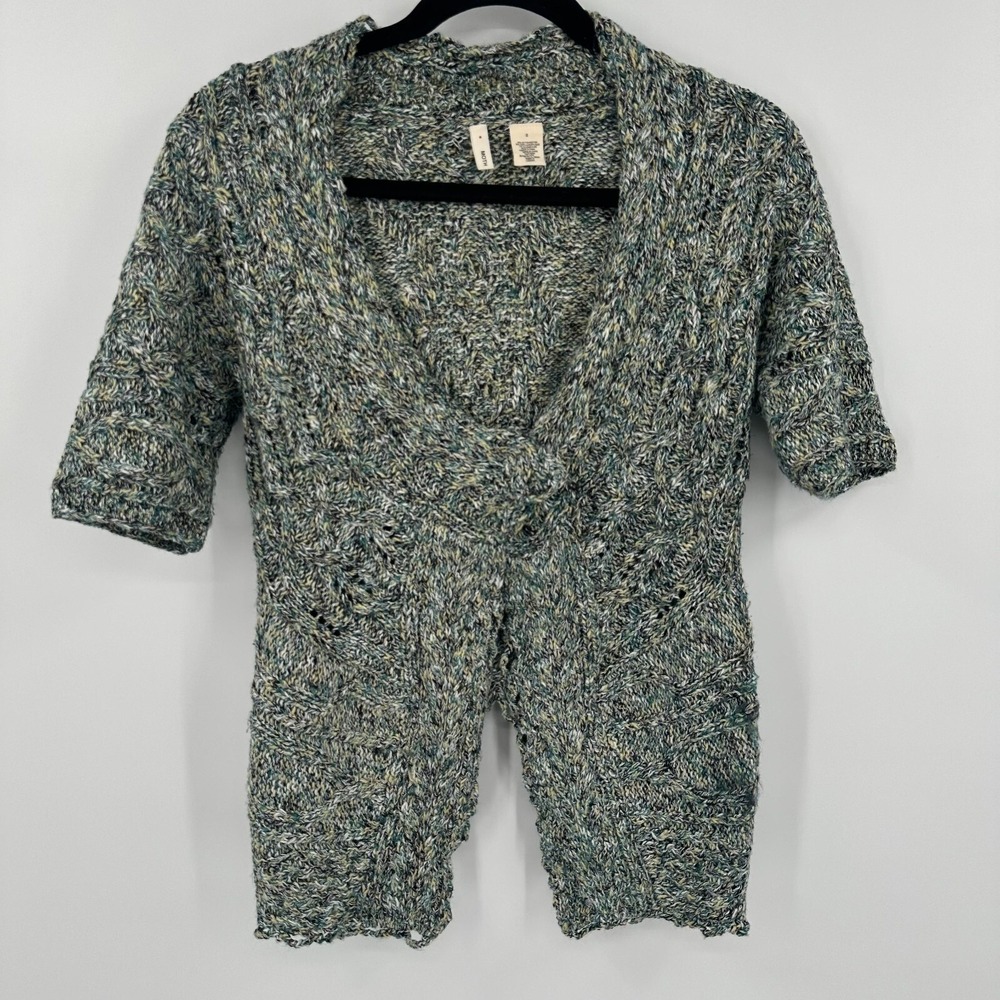 Moth Anthropologie Green Marled Chunky Knit Crossover Cardigan Sweater Small
